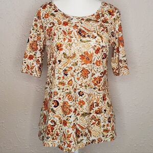 Peruvian Connection Orange and Cream Floral Blouse